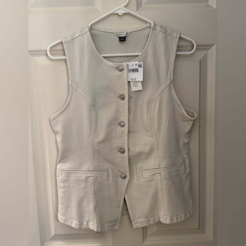 NWT American Eagle Full Button Down Stretch Denim Tank in “Bone”, Medium